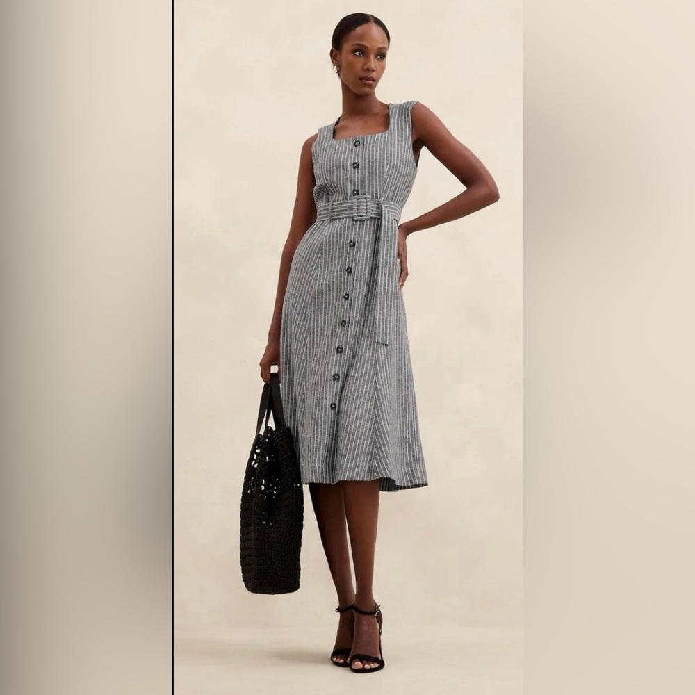 Banana Republic Linen Blend Button Midi Dress Size 2